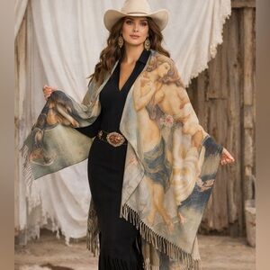 Elegant Artistic Shawl with Fringe